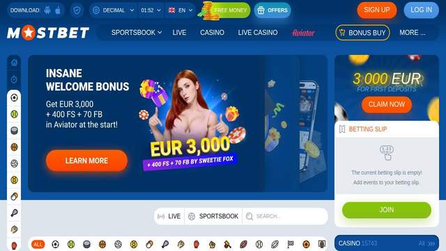 Mostbet casino screenshot